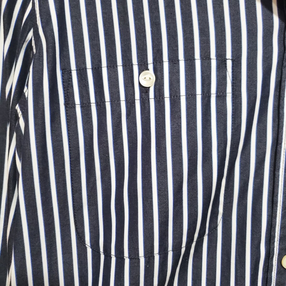 LRL Lauren Jeans Co Women Shirt Large Button Up Navy/White Stripe Nautical - Picture 3 of 14
